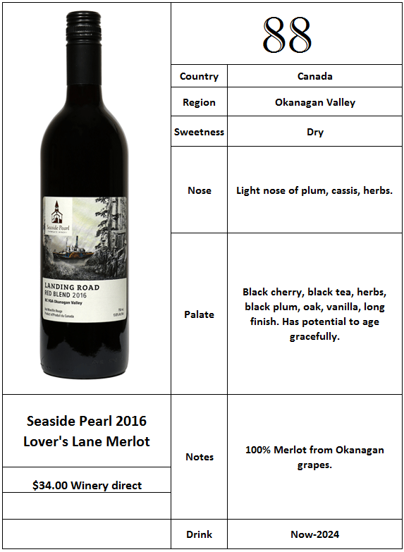 Seaside Pearl 2016 Lovers Lane Merlot
