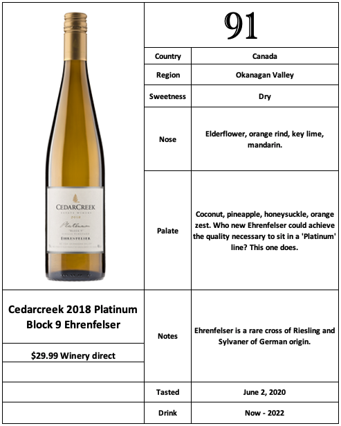 Cedarcreek 2018 Platinum Block 9 Ehrenfelser