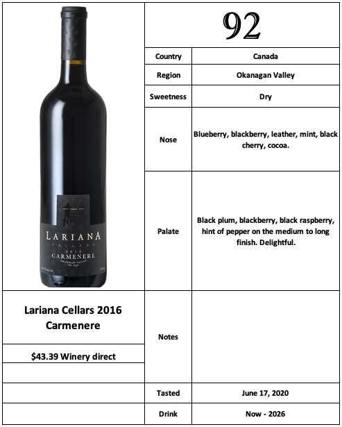 Lariana Cellars 2016 Carmenere