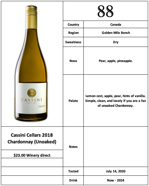 Cassini Cellars 2018 Chardonnay